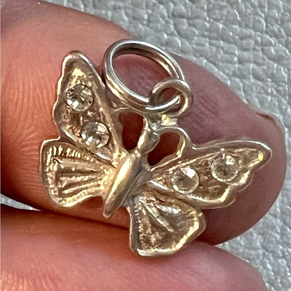 Signed 925 Butterfly Charm Sterling Silver Jewelry Faux Diamonds in the wings - Picture 2 of 8
